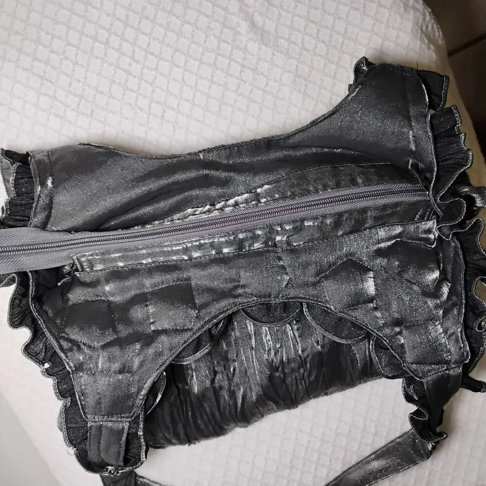 Metallic Crinkled Rose Sack Shoulder Bag Futuristic Space Cadet Coquette Fantasy